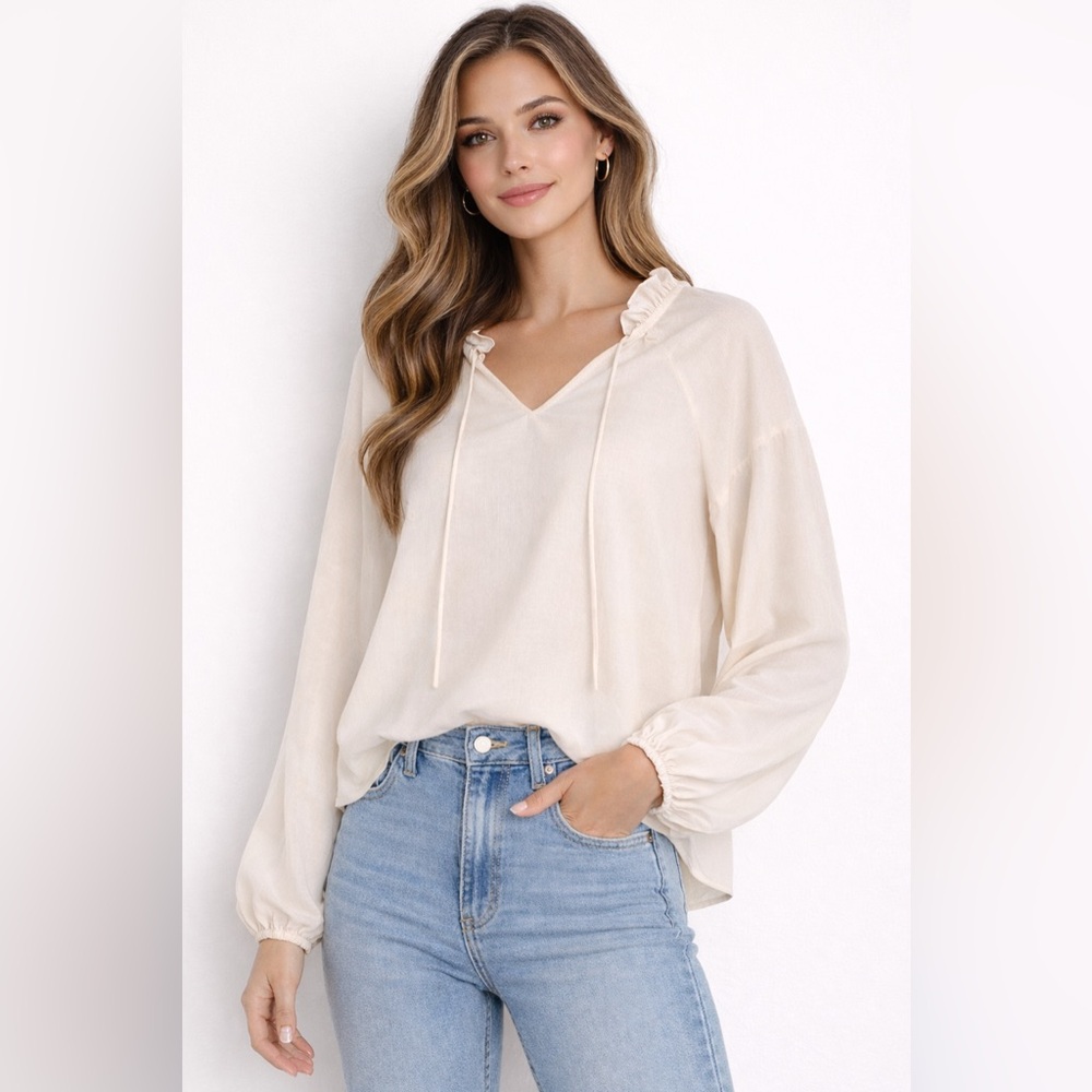 Express Cream Ruffle Blouse - Picture 1 of 6